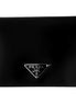 Prada Bifold Black Polished Leather Triangle Logo Card Holder Wallet available at Queen Bee of Beverly Hills