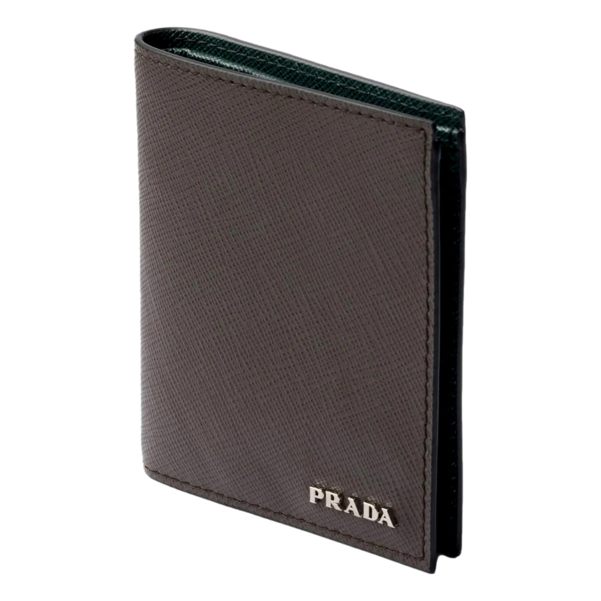 Prada Smoky Emerald Saffiano Leather Bifold Wallet - available at Queen Bee of Beverly Hills. 