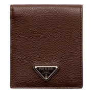 Prada Brown Vitello Daino Triangolo Leather Bifold Wallet - available at Queen Bee of Beverly Hills. 