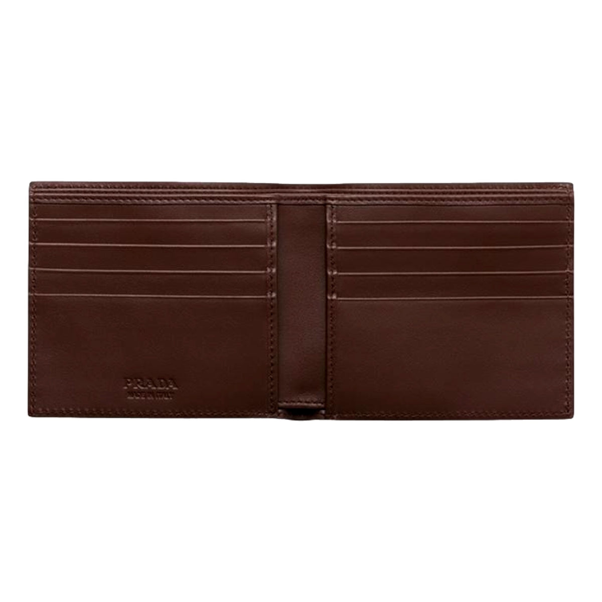 Prada Brown Vitello Daino Triangolo Leather Bifold Wallet - available at Queen Bee of Beverly Hills. 
