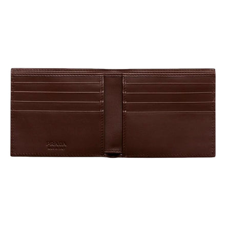 Prada Brown Vitello Daino Triangolo Leather Bifold Wallet - available at Queen Bee of Beverly Hills. 