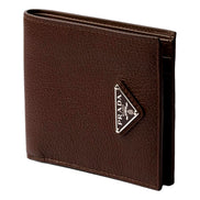 Prada Brown Vitello Daino Triangolo Leather Bifold Wallet - available at Queen Bee of Beverly Hills. 