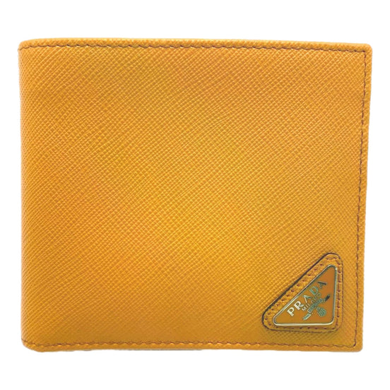 Prada Saffiano Leather Bifold Wallet with Coin Pocket Amber Orange - available at Queen Bee of Beverly Hills. 