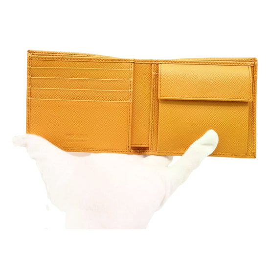 Prada Saffiano Leather Bifold Wallet with Coin Pocket Amber Orange - available at Queen Bee of Beverly Hills. 