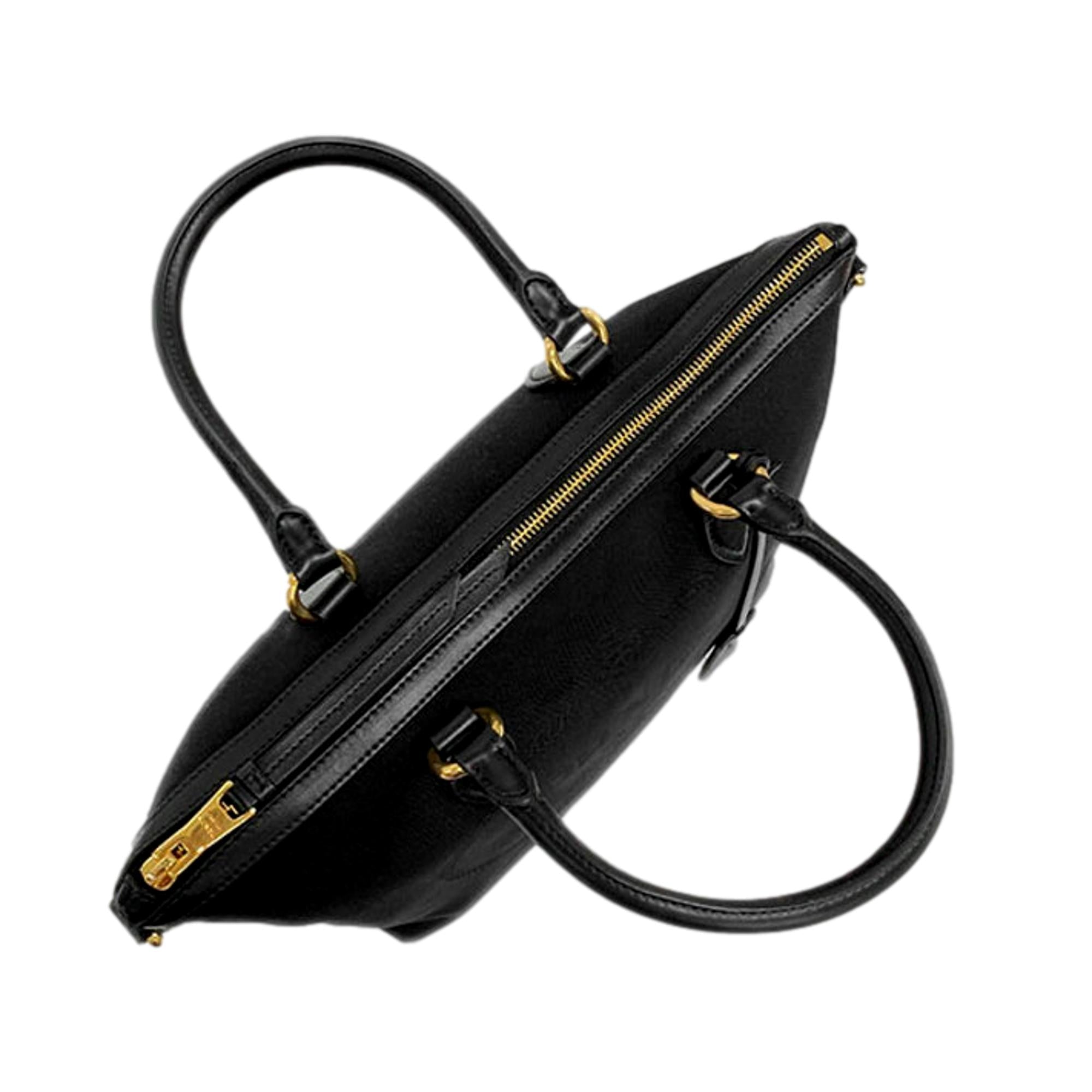Prada Black Canvas Jacquard Logo Leather Trim Small Satchel available at Queen Bee of Beverly Hills