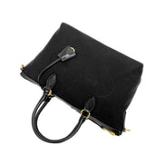 Prada Black Canvas Jacquard Logo Leather Trim Small Satchel available at Queen Bee of Beverly Hills