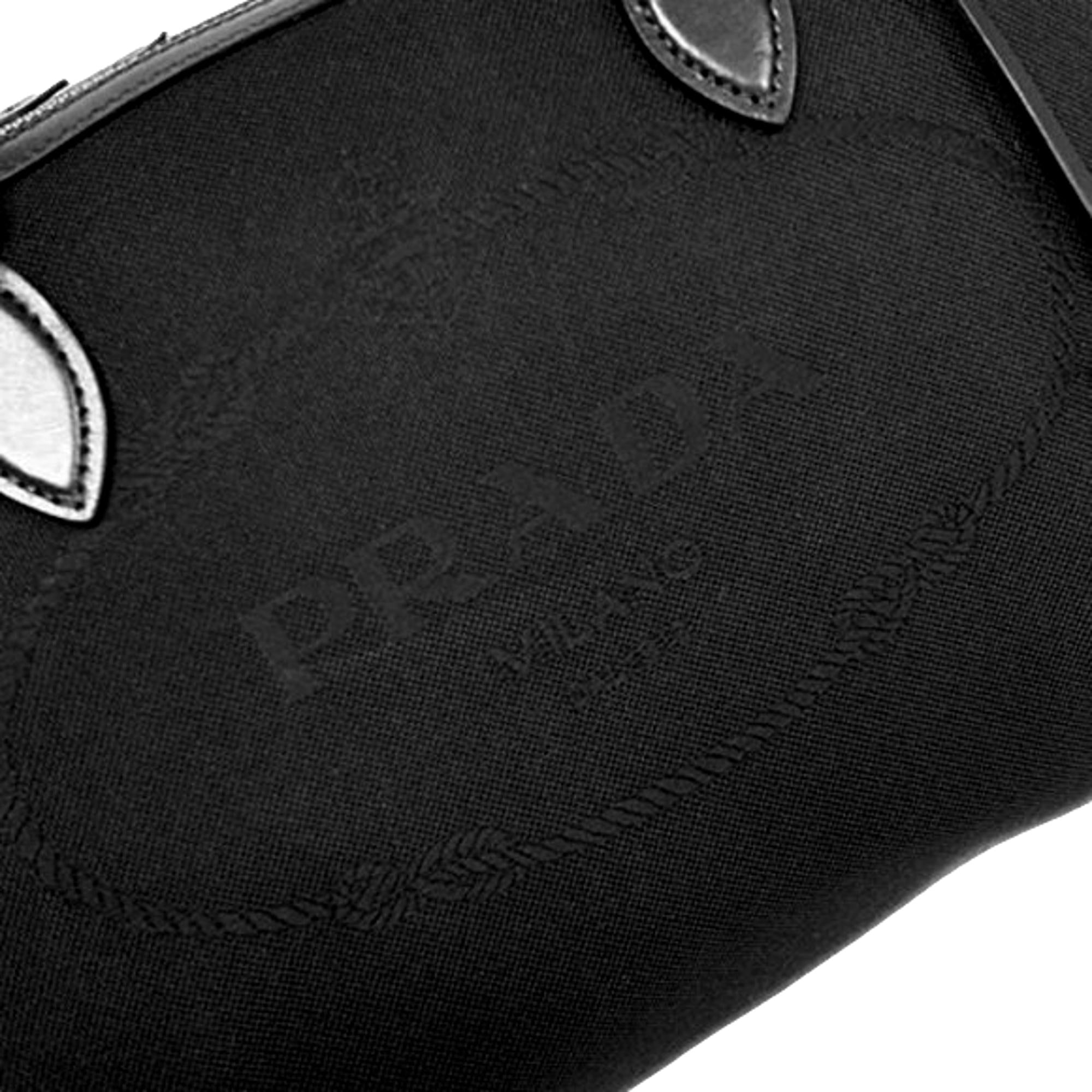 Prada Black Canvas Jacquard Logo Leather Trim Small Satchel available at Queen Bee of Beverly Hills
