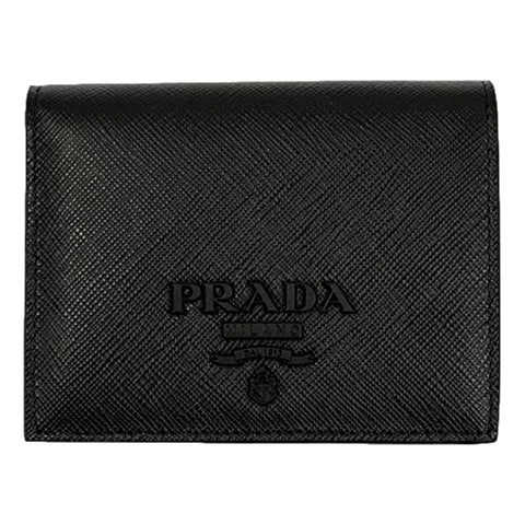 Prada Black Logo Saffiano Leather Bifold Snap Wallet 1MV204 at_Queen_Bee_of_Beverly_Hills