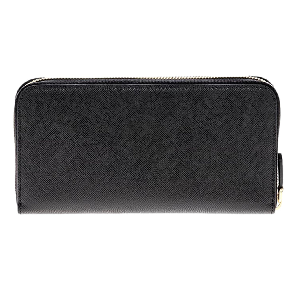 Prada Black Logo Saffiano Leather Zip Around Wallet 1ML506 at_Queen_Bee_of_Beverly_Hills