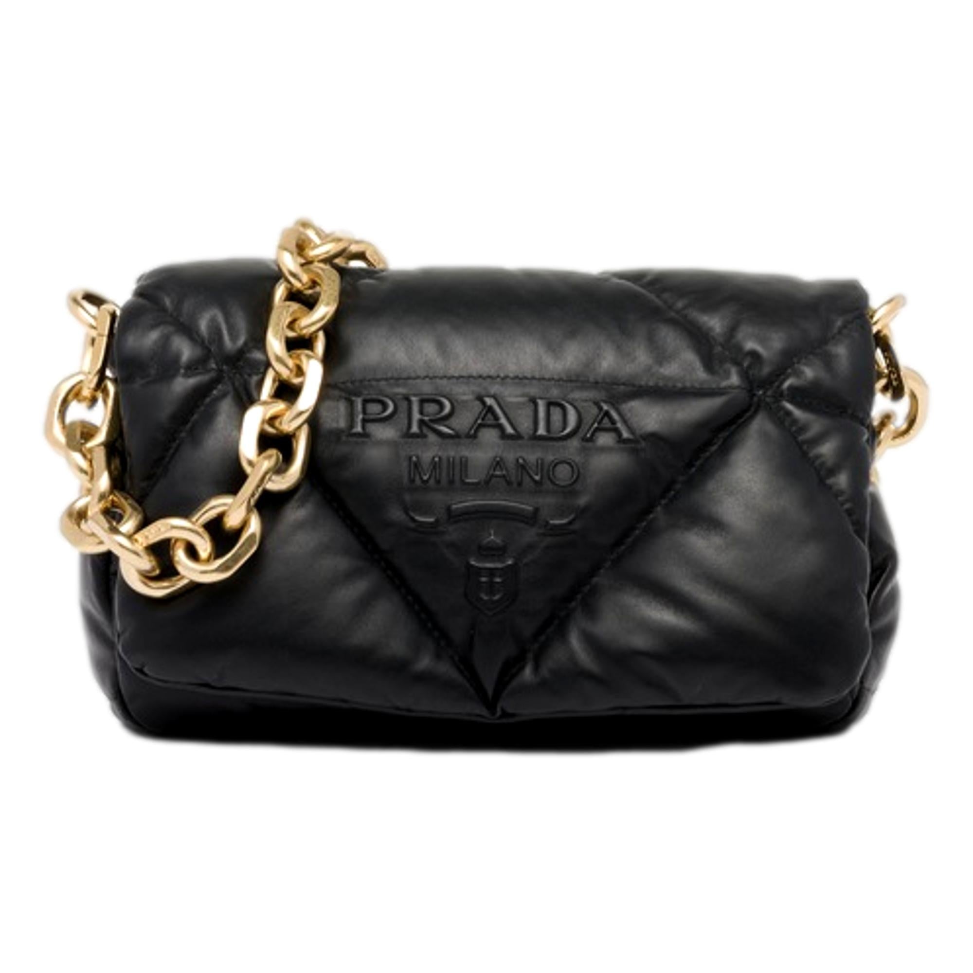 Prada Embossed Logo Black Quilted Soft Nappa Leather