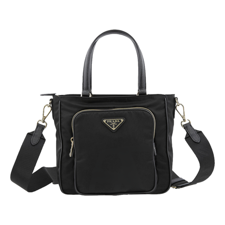 Prada Black Tessuto Nylon Saffiano Leather Crossbody Satchel Bag available at Queen Bee of Beverly Hills