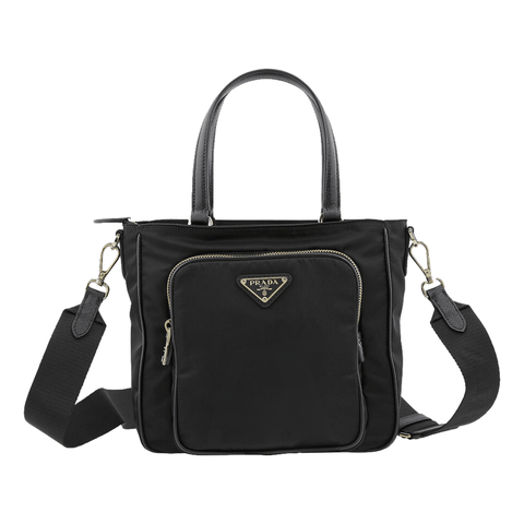 Prada Black Tessuto Nylon Saffiano Leather Crossbody Satchel Bag available at Queen Bee of Beverly Hills