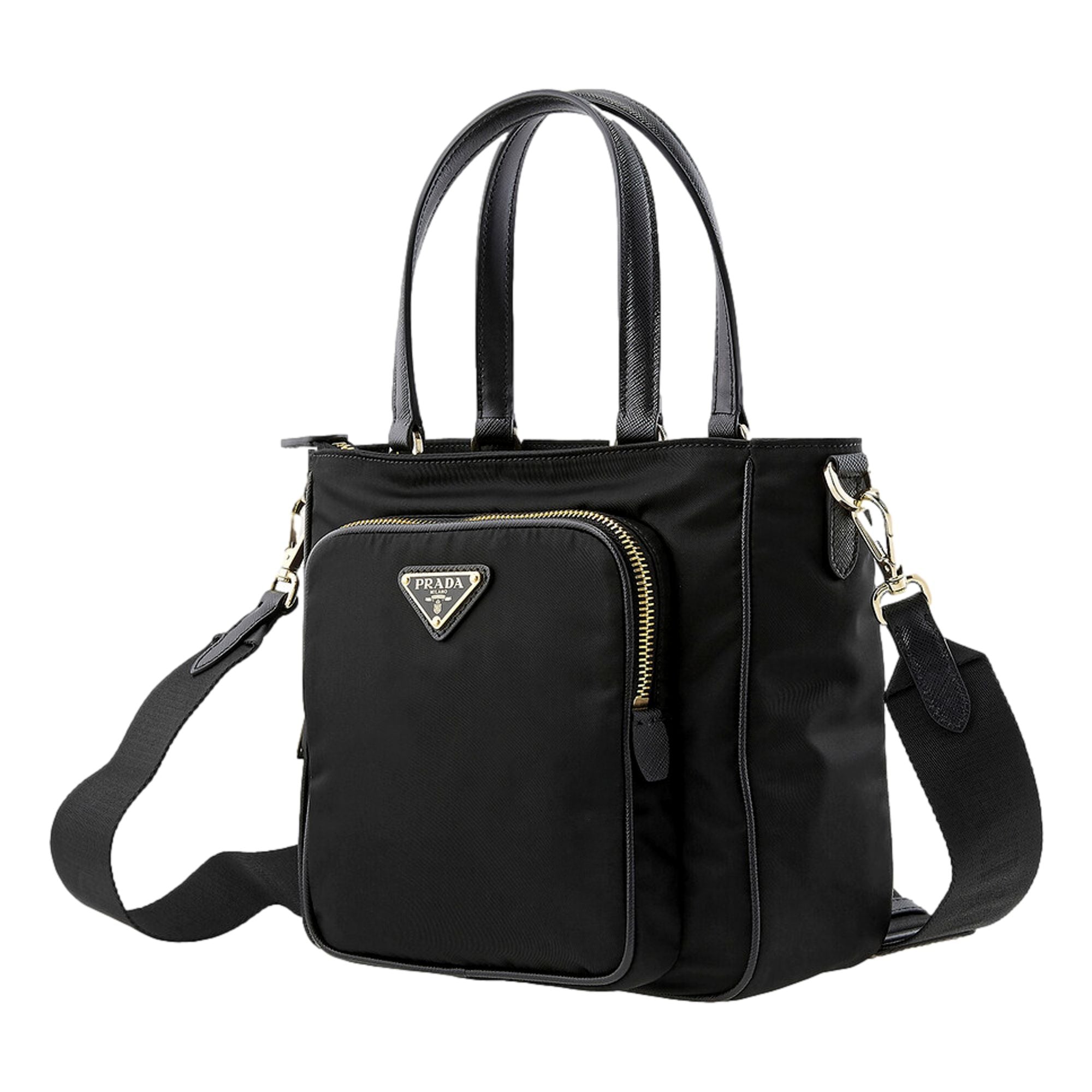 Prada Black Tessuto Nylon Saffiano Leather Crossbody Satchel Bag available at Queen Bee of Beverly Hills