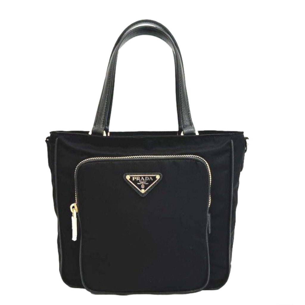Prada Tessuto Nylon Saffiano Leather Black Shopping Tote Bag 1BA106 – ZAK  BAGS ©️