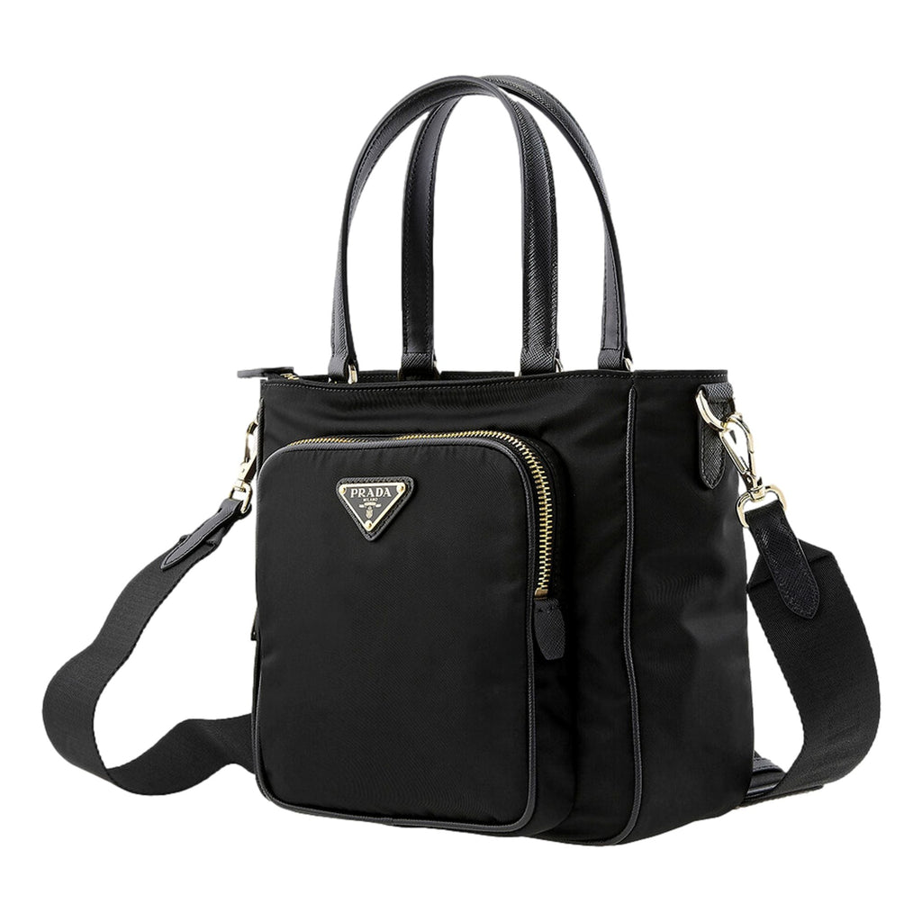 Prada Black Tessuto Nylon Saffiano Leather Shopping Tote Bag at_Queen_Bee_of_Beverly_Hills