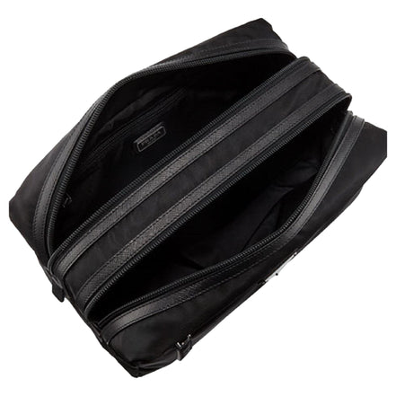 Prada Black Tessuto Nylon Saffiano Leather Trim Double Zip Necessaire Dopp Toiletry Bag available at Queen Bee of Beverly Hills