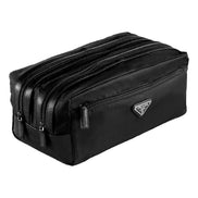 Prada Black Tessuto Nylon Saffiano Leather Trim Double Zip Necessaire Dopp Toiletry Bag available at Queen Bee of Beverly Hills