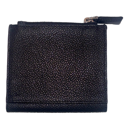 Prada Black Vitello Grain Leather Card Case Bifold Wallet with Zipper Coin Pouch available at Queen Bee of Beverly Hills