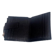 Prada Black Vitello Grain Leather Card Case Bifold Wallet with Zipper Coin Pouch available at Queen Bee of Beverly Hills