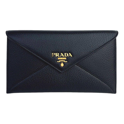 Prada Black Vitello Grain Leather Long Envelope Wallet 1MF175 at_Queen_Bee_of_Beverly_Hills