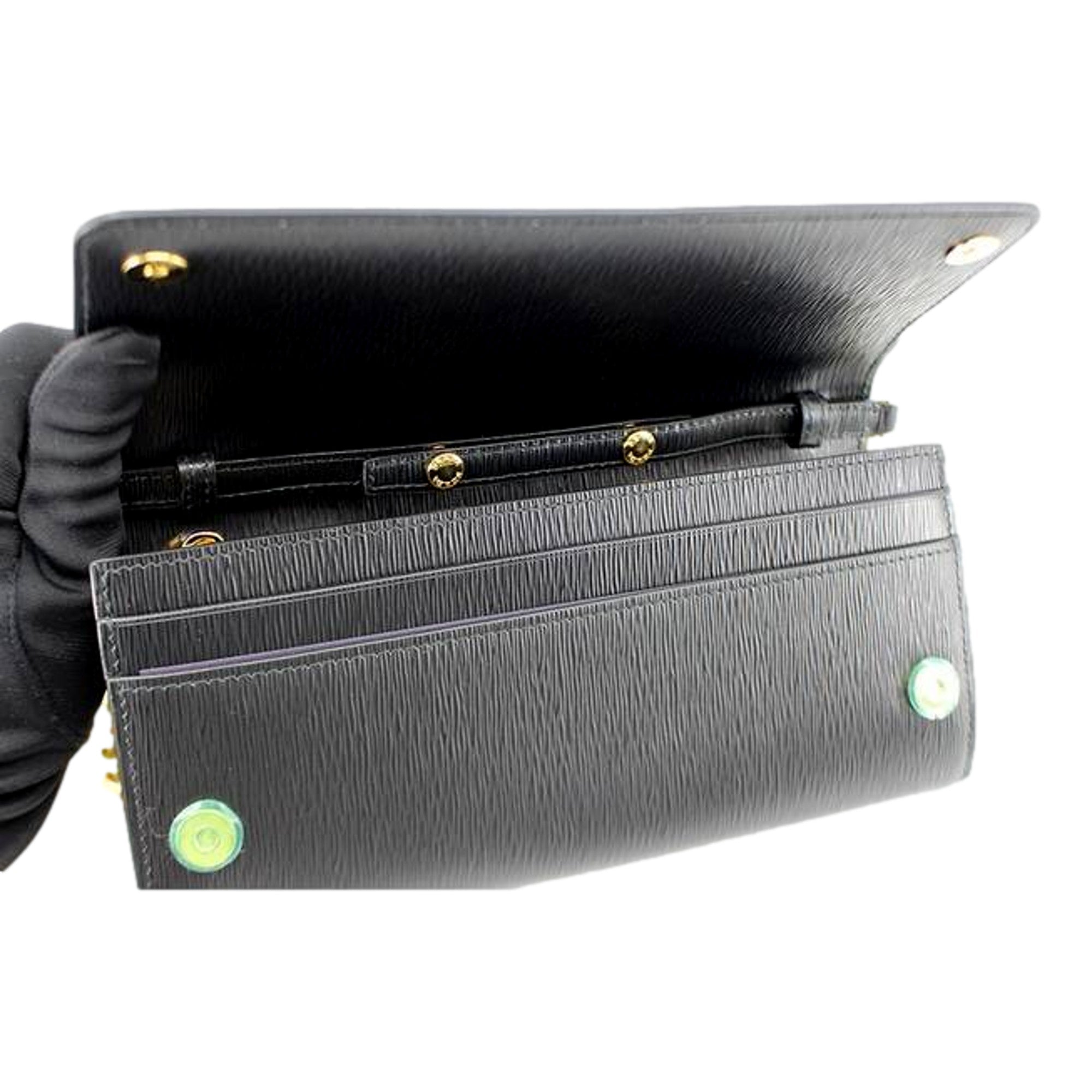 Prada Black Vitello Move Leather Chain Crossbody Wallet Clutch available at Queen Bee of Beverly Hills