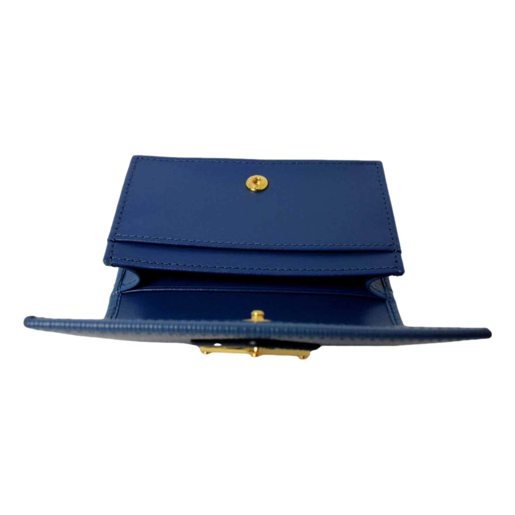 Prada Blue Vitello Move Leather Triangle Logo Card Case Wallet