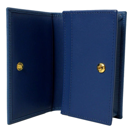 Prada Blue Vitello Move Leather Triangle Logo Card Case Wallet available at Queen Bee of Beverly Hills