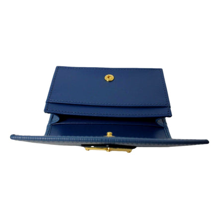 Prada Blue Vitello Move Leather Triangle Logo Card Case Wallet available at Queen Bee of Beverly Hills