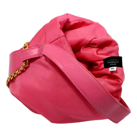 Prada Peonia Pink Tessuto Nylon Nappa Leather Chain Bucket Bag - available at Queen Bee of Beverly Hills. 