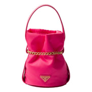 Prada Peonia Pink Tessuto Nylon Nappa Leather Chain Bucket Bag - available at Queen Bee of Beverly Hills. 