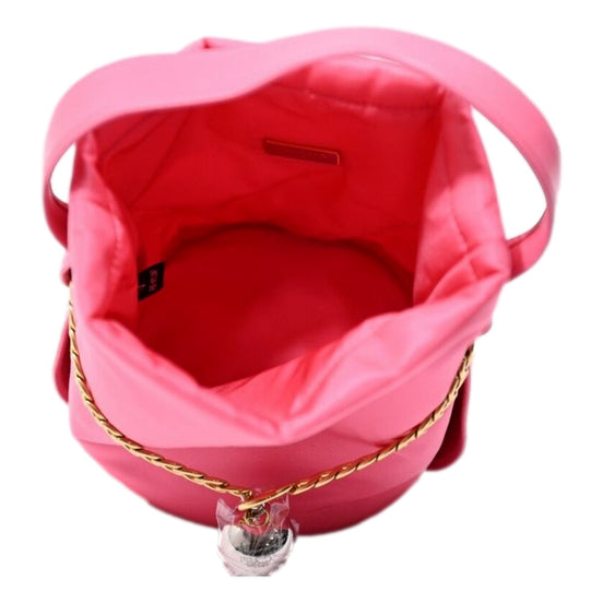 Prada Peonia Pink Tessuto Nylon Nappa Leather Chain Bucket Bag - available at Queen Bee of Beverly Hills. 