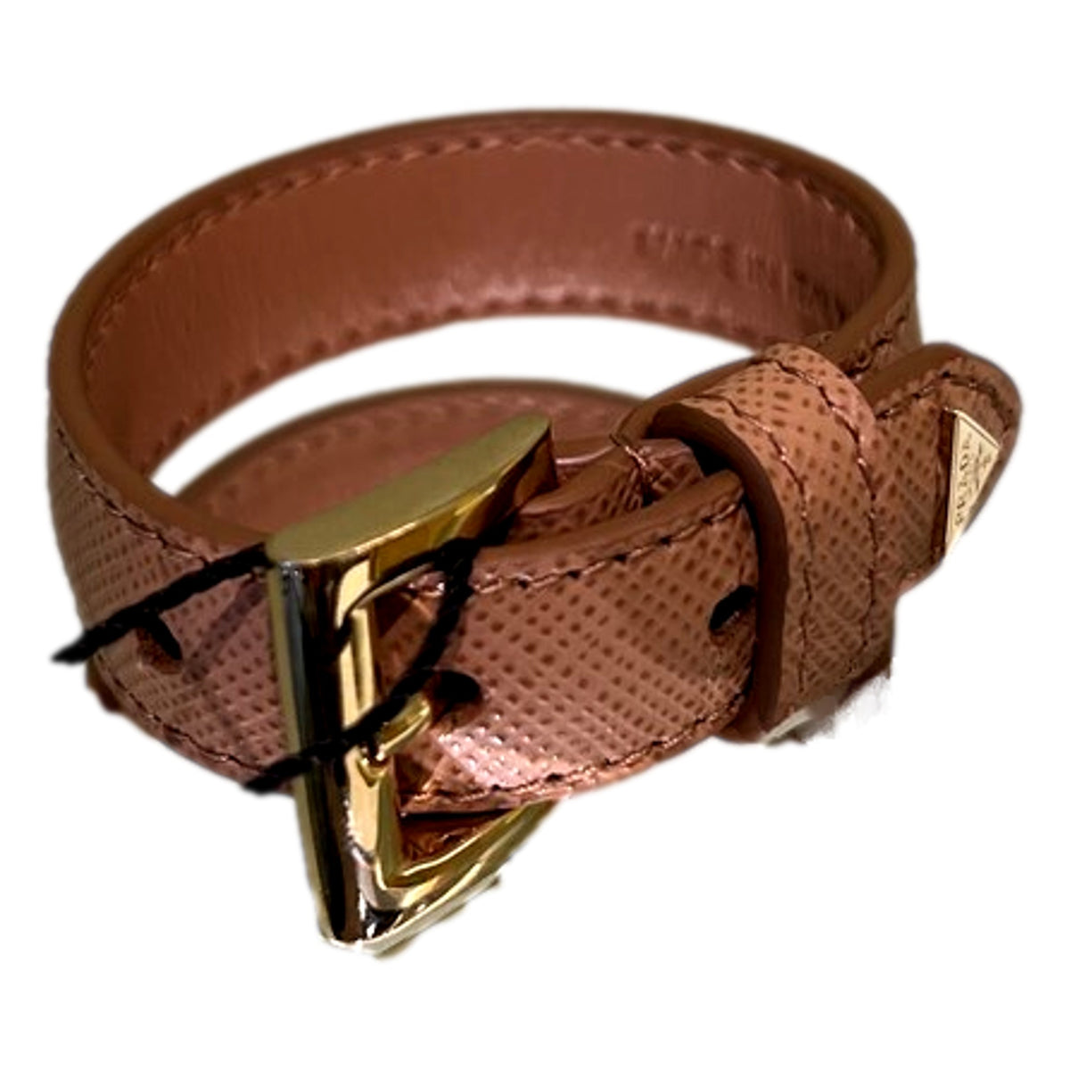 Prada Saffiano Leather Buckle Bracelet Natural Brown Size Medium - available at Queen Bee of Beverly Hills. 