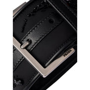 Prada Black Re-Nylon Buckle Wrist Strap with Beaded Embroidery and Leather Trim - available at Queen Bee of Beverly Hills. 
