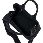 Prada Canapa Tote Handbag Canvas Embossed Lettering Logo Fabric Black available at Queen Bee of Beverly Hills