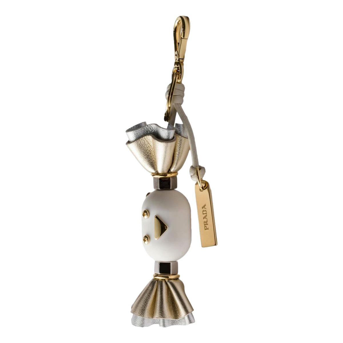 Prada White Silver Leather Candy Robot Bag Charm Keychain - available at Queen Bee of Beverly Hills. 