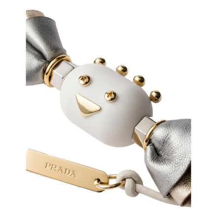 Prada White Silver Leather Candy Robot Bag Charm Keychain - available at Queen Bee of Beverly Hills. 