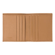 Prada Caramel Saffiano Leather Silver Triangle Logo Bifold Card Holder Wallet available at Queen Bee of Beverly Hills