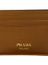 Prada Caramel Soft Grain Leather Gold Embossed Logo Card Holder Wallet available at Queen Bee of Beverly Hills