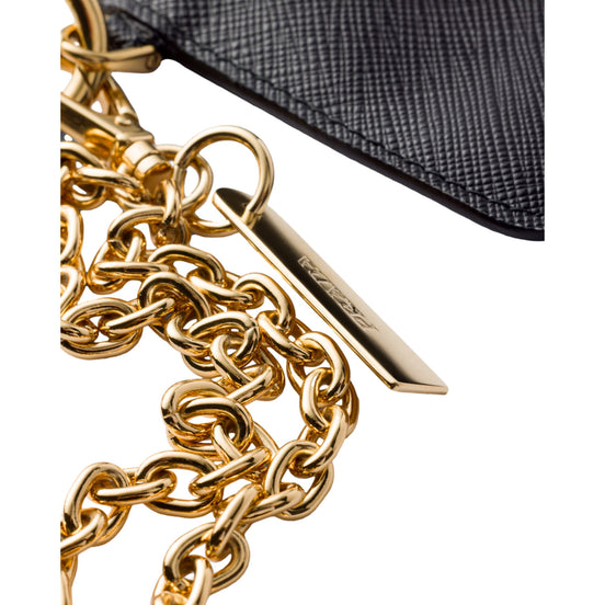 Prada Black Saffiano Leather Card Holder with Shoulder Strap - available at Queen Bee of Beverly Hills. 