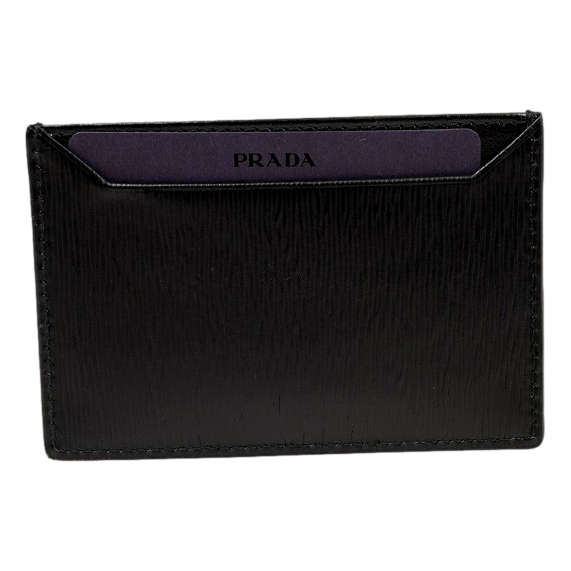 Prada Black Vitello Move Leather Gold Logo Card Holder Wallet - available at Queen Bee of Beverly Hills. 