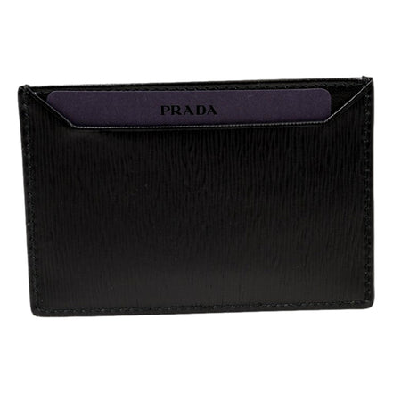 Prada Black Vitello Move Leather Gold Logo Card Holder Wallet - available at Queen Bee of Beverly Hills. 