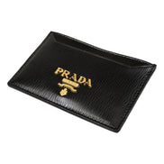 Prada Black Vitello Move Leather Gold Logo Card Holder Wallet - available at Queen Bee of Beverly Hills. 