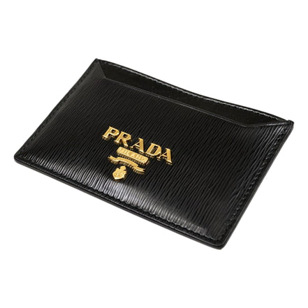Prada Black Vitello Move Leather Gold Logo Card Holder Wallet - available at Queen Bee of Beverly Hills. 