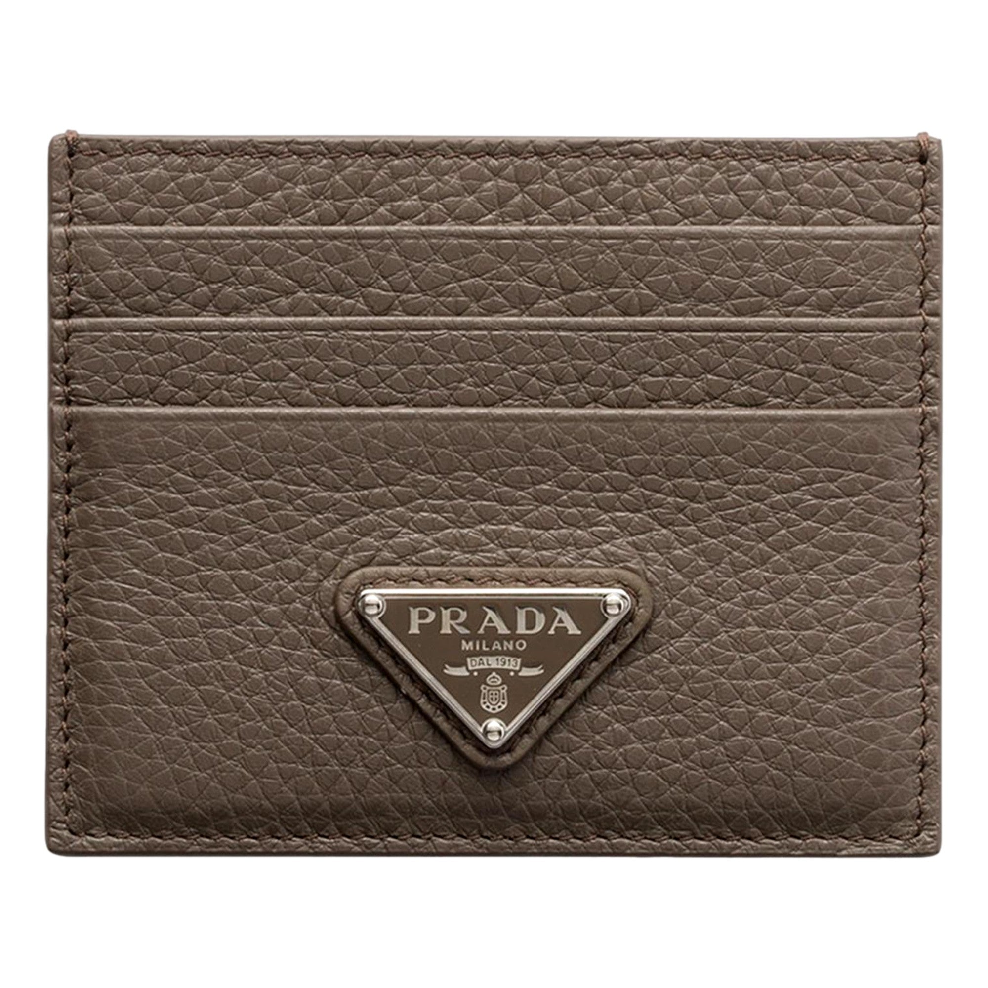 Prada Men’s Vitello Daino Grey Bambu Leather Card Holder - available at Queen Bee of Beverly Hills. 
