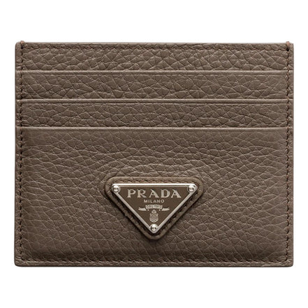 Prada Men’s Vitello Daino Grey Bambu Leather Card Holder - available at Queen Bee of Beverly Hills. 