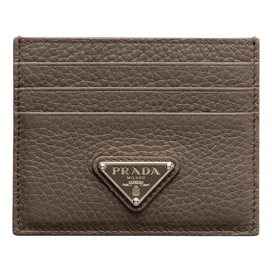 Prada Men’s Vitello Daino Grey Bambu Leather Card Holder - available at Queen Bee of Beverly Hills. 