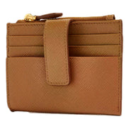 Prada Saffiano Caramel Brown Leather Zip Card Holder Wallet