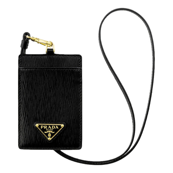 Prada Black Vitello Move Leather Card Holder with Strap - available at Queen Bee of Beverly Hills. 