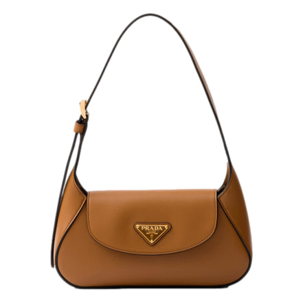 Prada City Flap Soft Calfskin Leather Shoulder Bag Caramel Brown