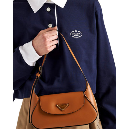 Prada City Flap Soft Calfskin Leather Shoulder Bag Caramel Brown